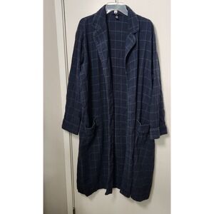 Lands End 100% Cotton Flannel Blue Window Pane Men's Bathrobe 42-44 Lrg‎ Leisure